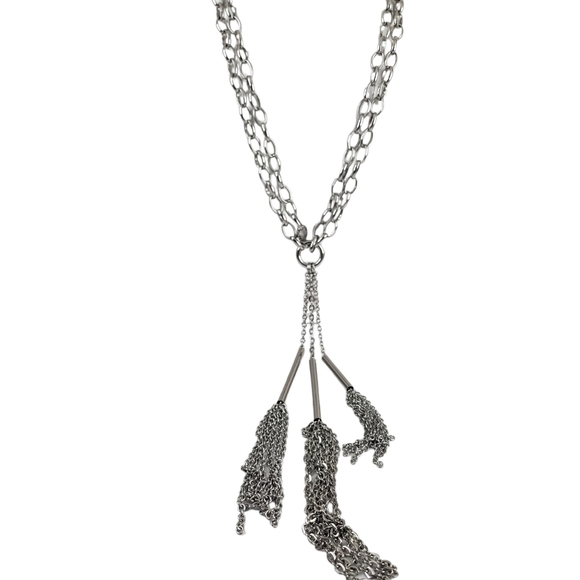 Chico's long chain necklace chain tassels silver tone - Picture 1 of 12